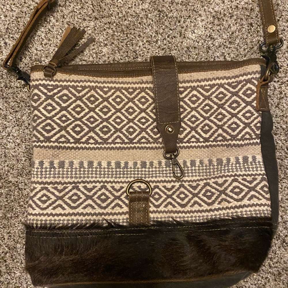 Myra Bag Brown and Cream Geometric Shoulder Bag